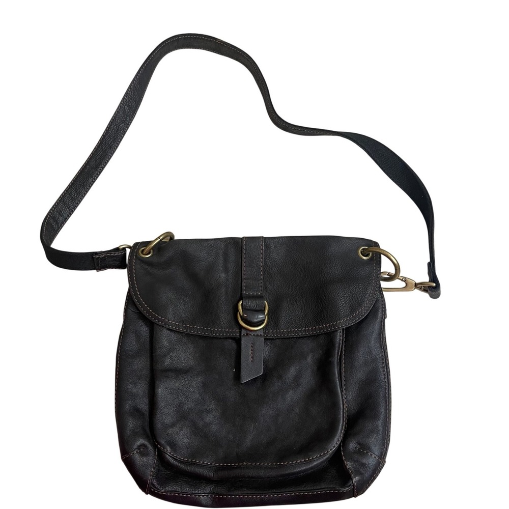 Fossil Dark espresso Brown black ???Leather Crossbody Messenger Bag Brass